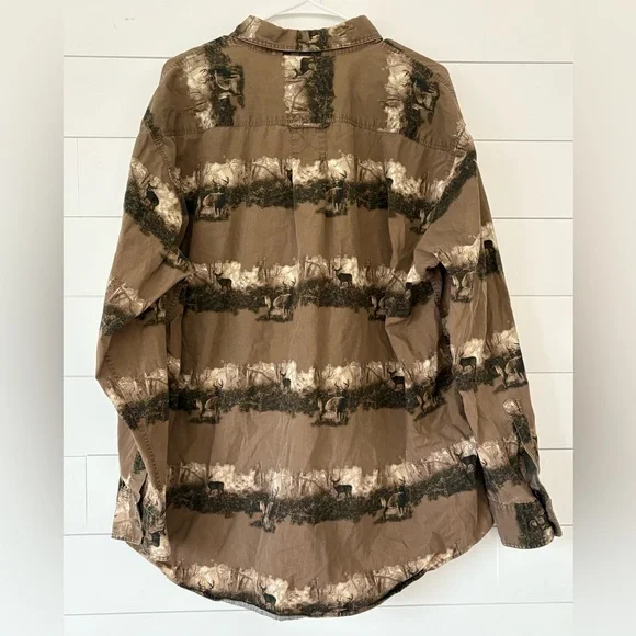 Cabela’s Outfitters Series Deer Hunting Print Button Shirt Mens L Brown Outdoors - Picture 4 of 13